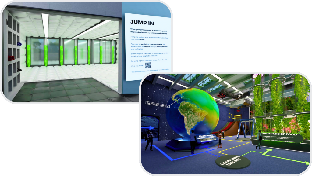 Plan for the inside of the science centre showing some example exhibits